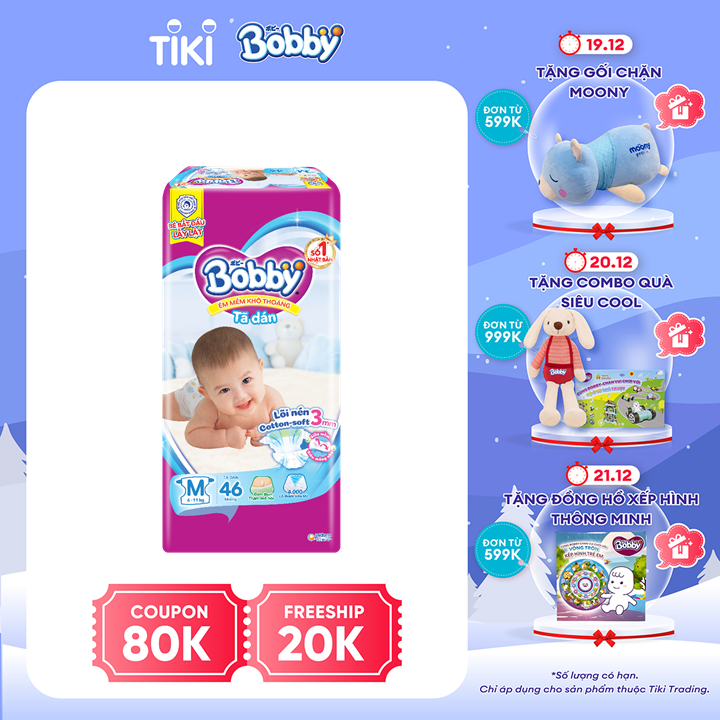 Tã dán êm mềm khô thoáng Bobby M46