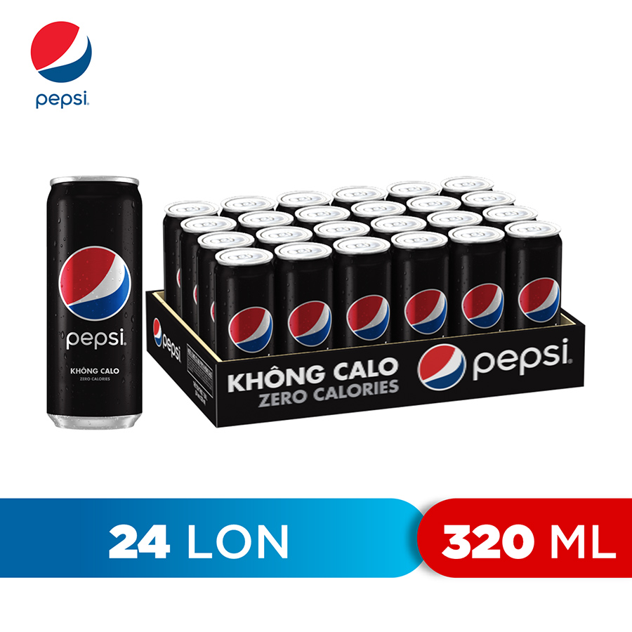 Thùng 24 Lon Nước Uống Có Gaz Pepsi Không Calo (320ml/Lon)