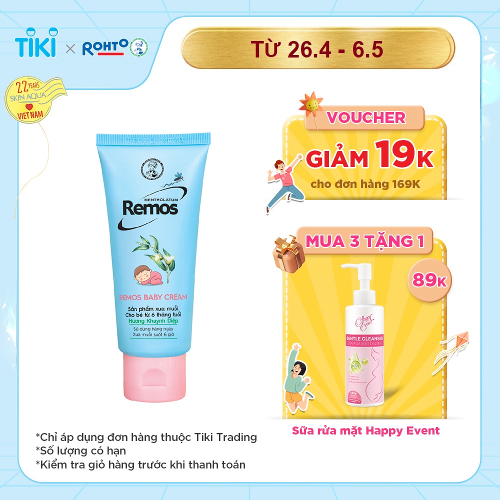 Kem chống muỗi đốt cho bé từ 6 tháng tuổi hương khuynh diệp Rohto Mentholatum Remos Baby Cream 70g