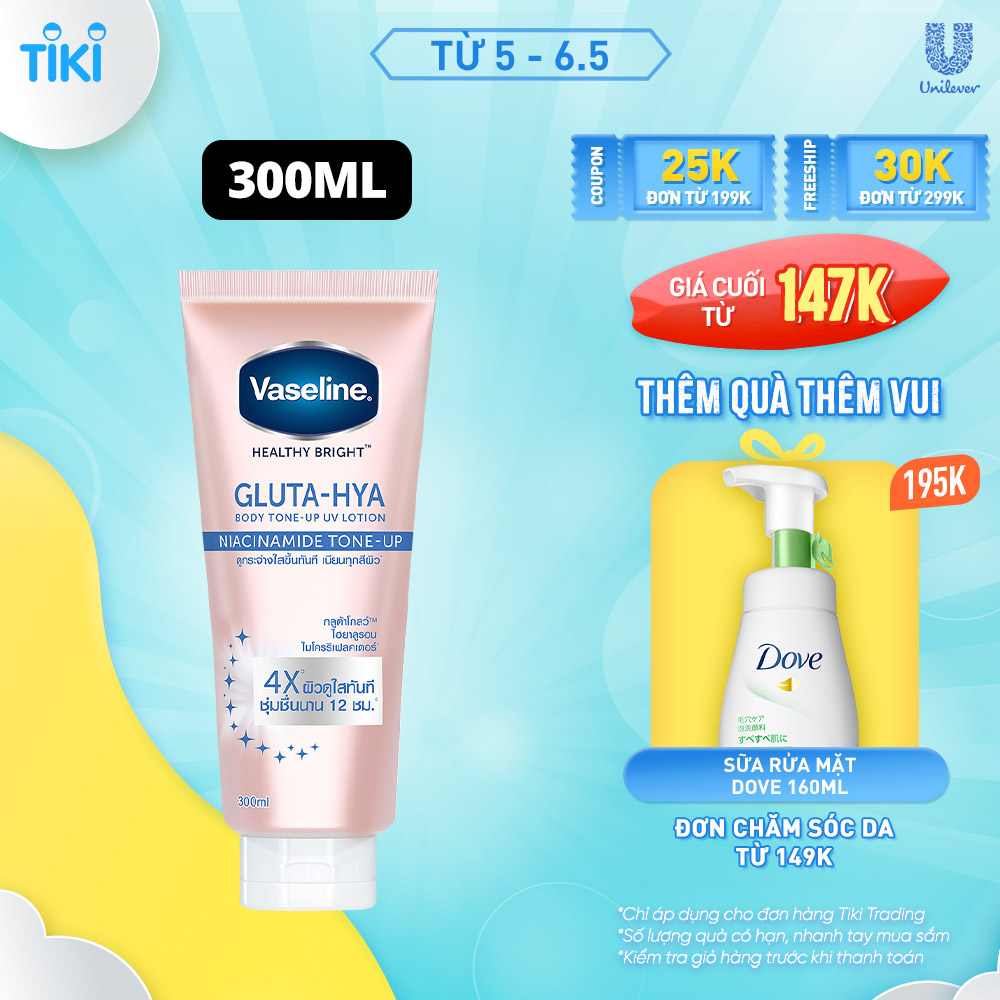 Vaseline Gluta-Hya Dưỡng Thể Nâng Tông Tức Thì Gấp 4 Lần 300ML