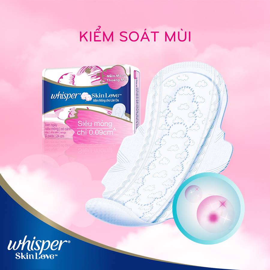 Combo 3 Băng Vệ Sinh Whisper SkinLove Siêu Mỏng Có Cánh Ngày Vừa 24cm (Gói 18  Miếng)