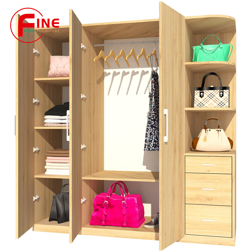 Tủ quần áo FINE FT043F 180cm x 200cm gỗ MFC ngoại nhập Malaysia, thiết kế hiện đại, đường nét tinh xảo có ngăn trưng bày túi xách