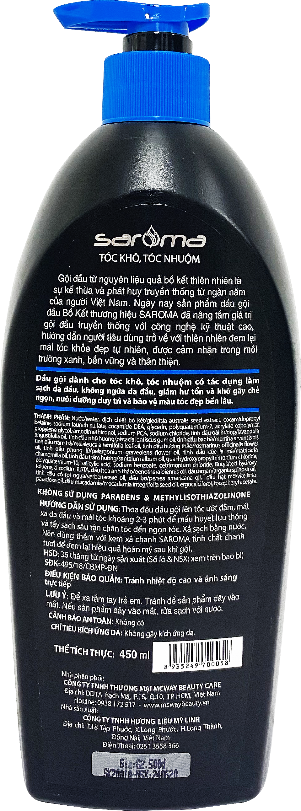 DẦU GỘI SAROMA TÓC KHÔ, TÓC NHUỘM 450ML