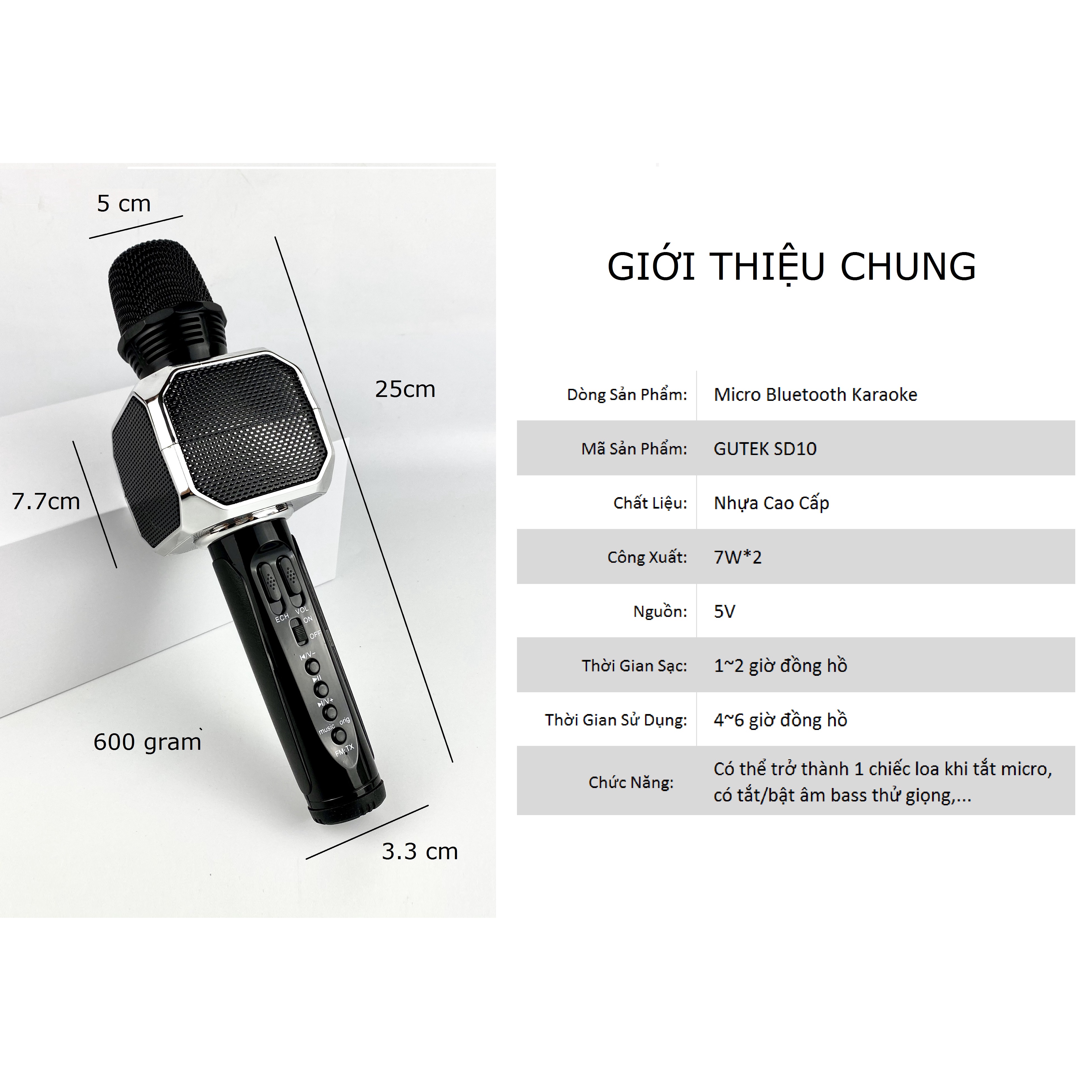 Micro Bluetooth Hát Karaoke Không Dây SD10 Đa Năng, Nghe Nhạc Cực Hay, Âm Bass Cực ĐỈnh, Mic Bắt Giọng Rất Tốt, Hỗ Trợ Kết Nối USB, Thẻ Nhớ, Cổng 3.5, Nhiều Màu Sắc - Hàng chính hãng