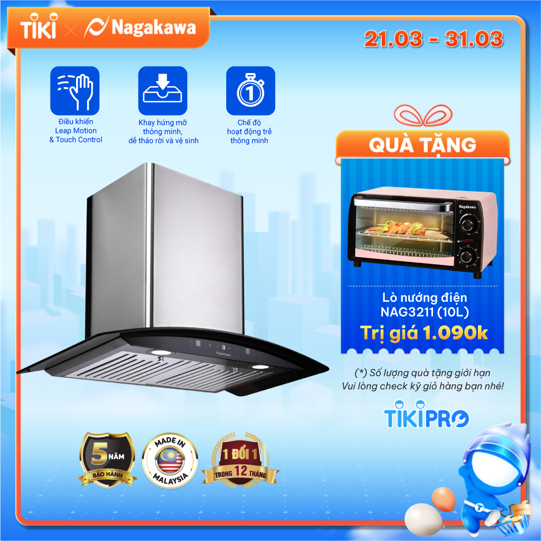 Máy Hút Mùi Kính Cong Premium Nagakawa NAG1855 200W (70 cm) - Hàng Chính Hãng