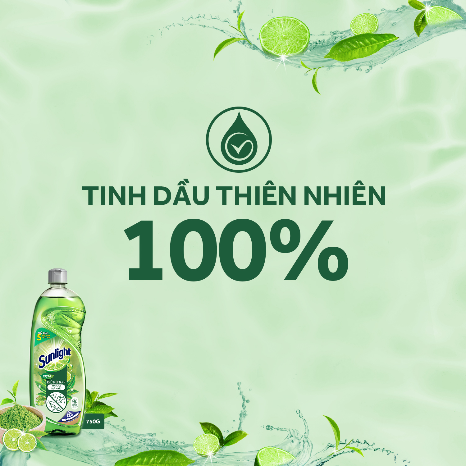 Nước Rửa Chén Sunlight Trà Xanh 750ML combo chai và túi