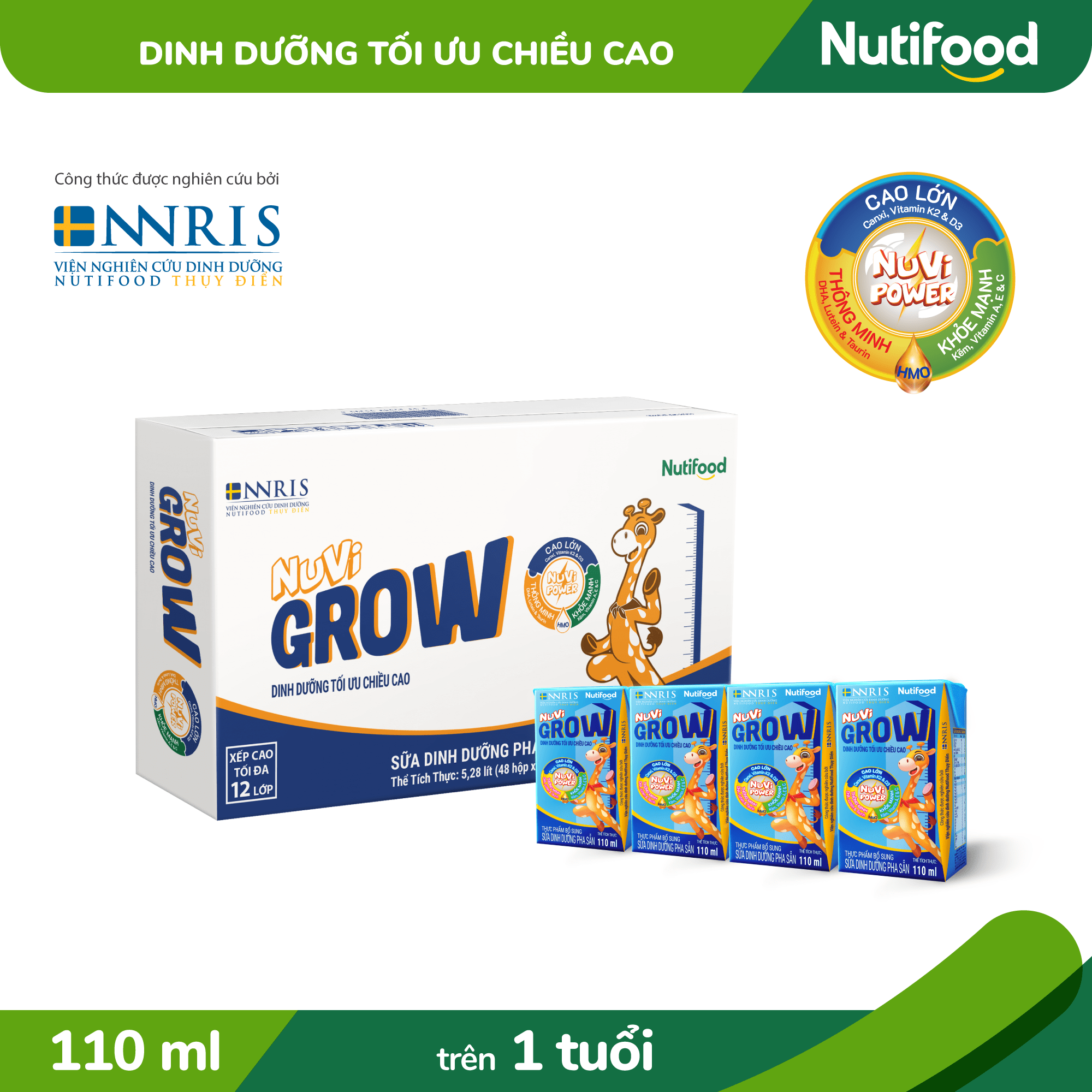 Thùng 48 hộp Sữa Bột Pha Sẵn NUVI GROW 110ml