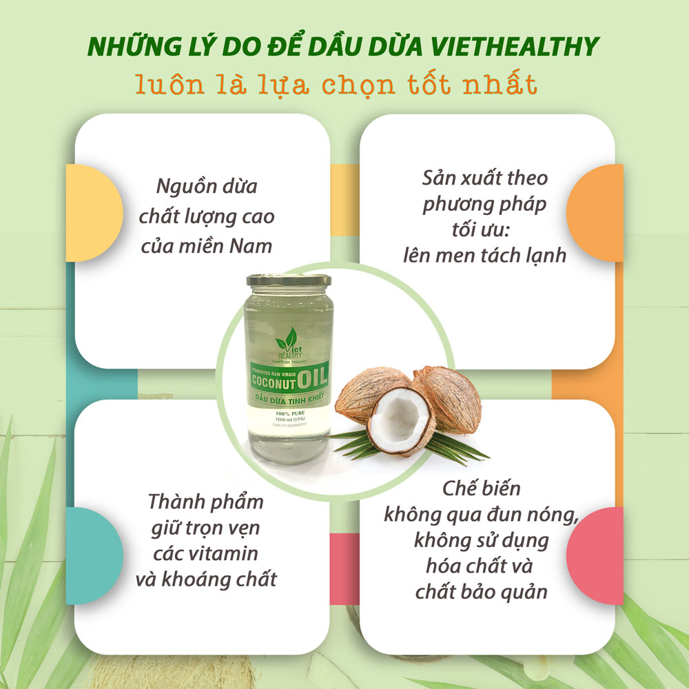 Dầu Dừa Lên Men Tách Lạnh Tinh Khiết VietHealthy 500ml