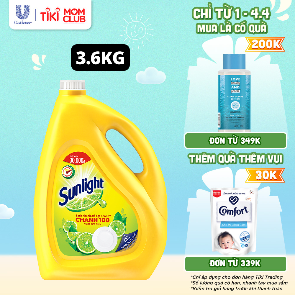 Nước Rửa Chén Bát Sunlight Chanh 100 Sạch Nhanh Xả Bọt Nhanh Rửa Sạch Dầu Mỡ 3.6kg