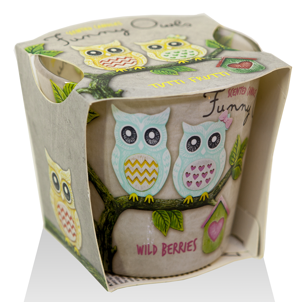 Ly nến thơm tinh dầu Bartek Funny Owls 115g QT00668 - hương quả ngọt (giao mẫu ngẫu nhiên)