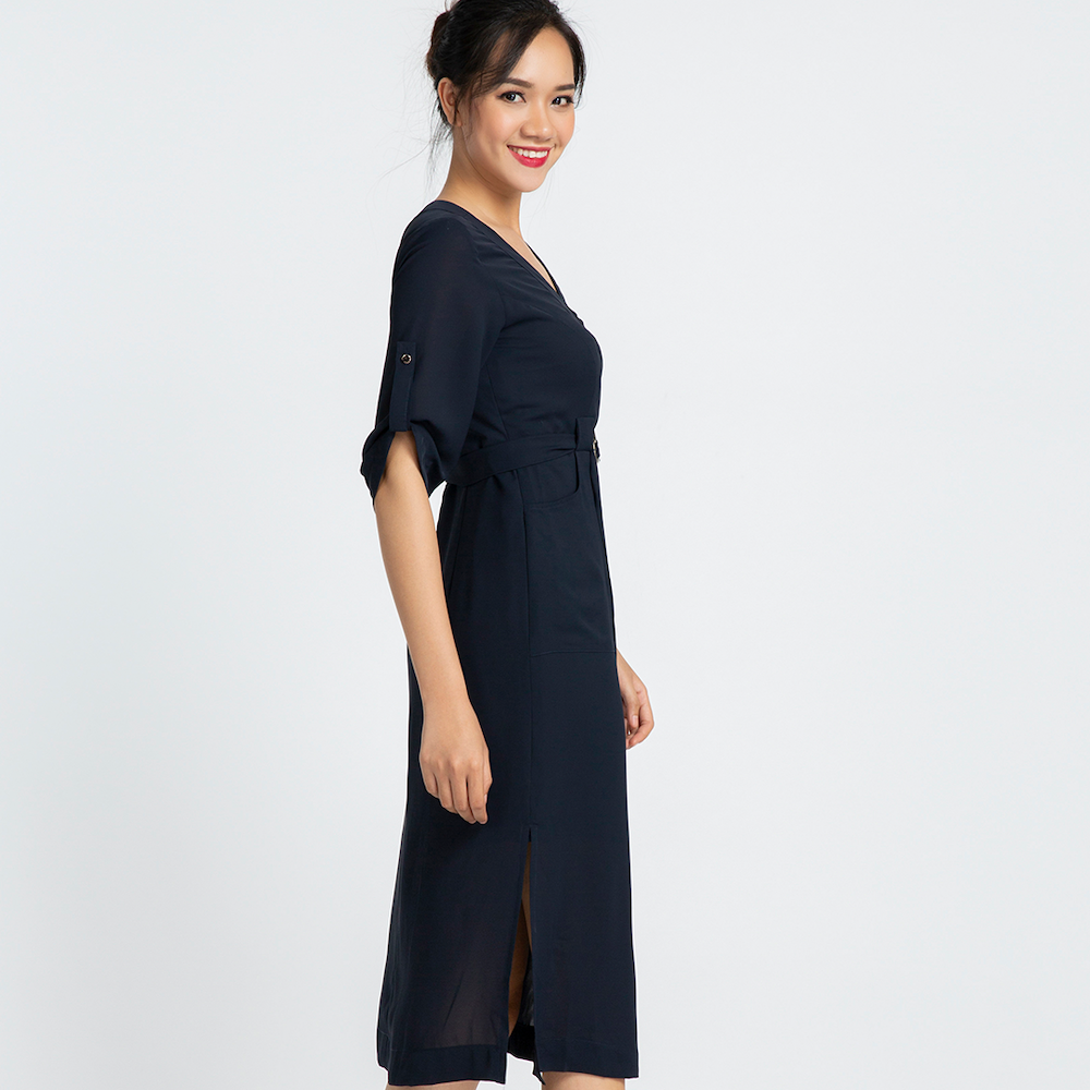 Đầm Công Sở Nữ Đẹp Đầm Midi Thắt Eo Thời trang thiết kế Hity DRE097