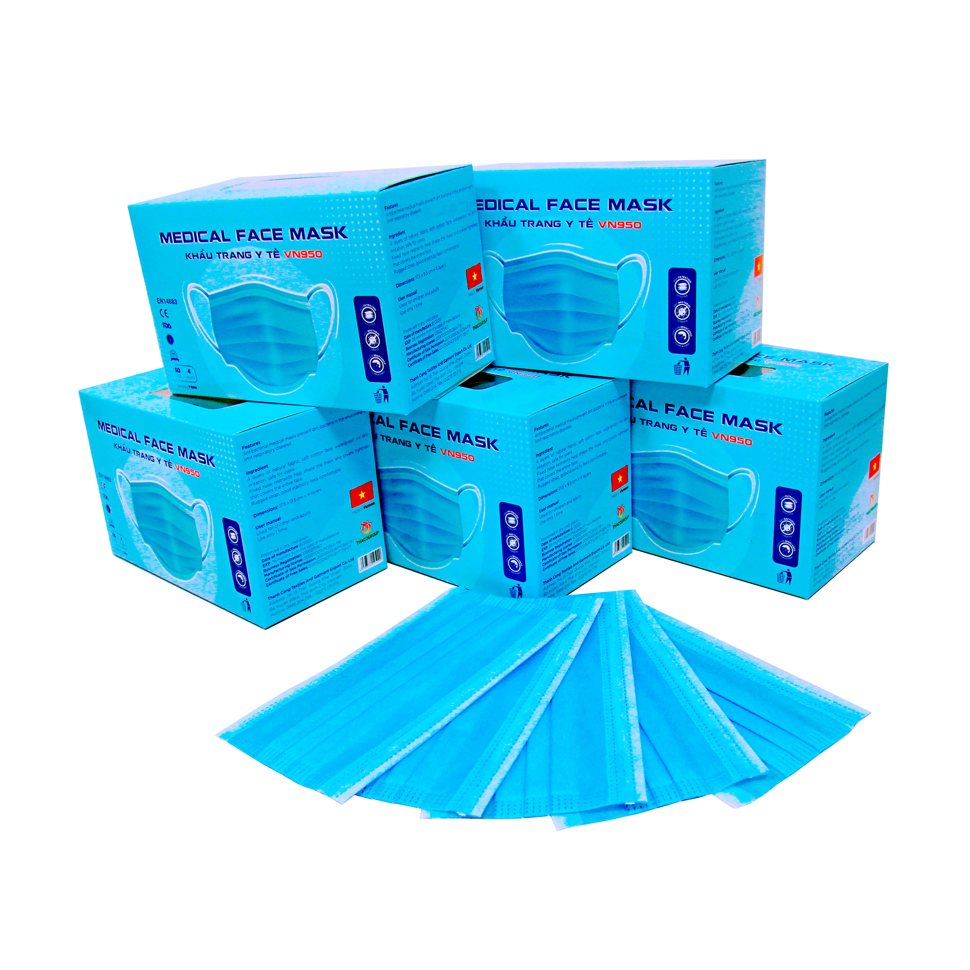 Khẩu Trang Y Tế VN950 4 LỚP - MÀU XANH