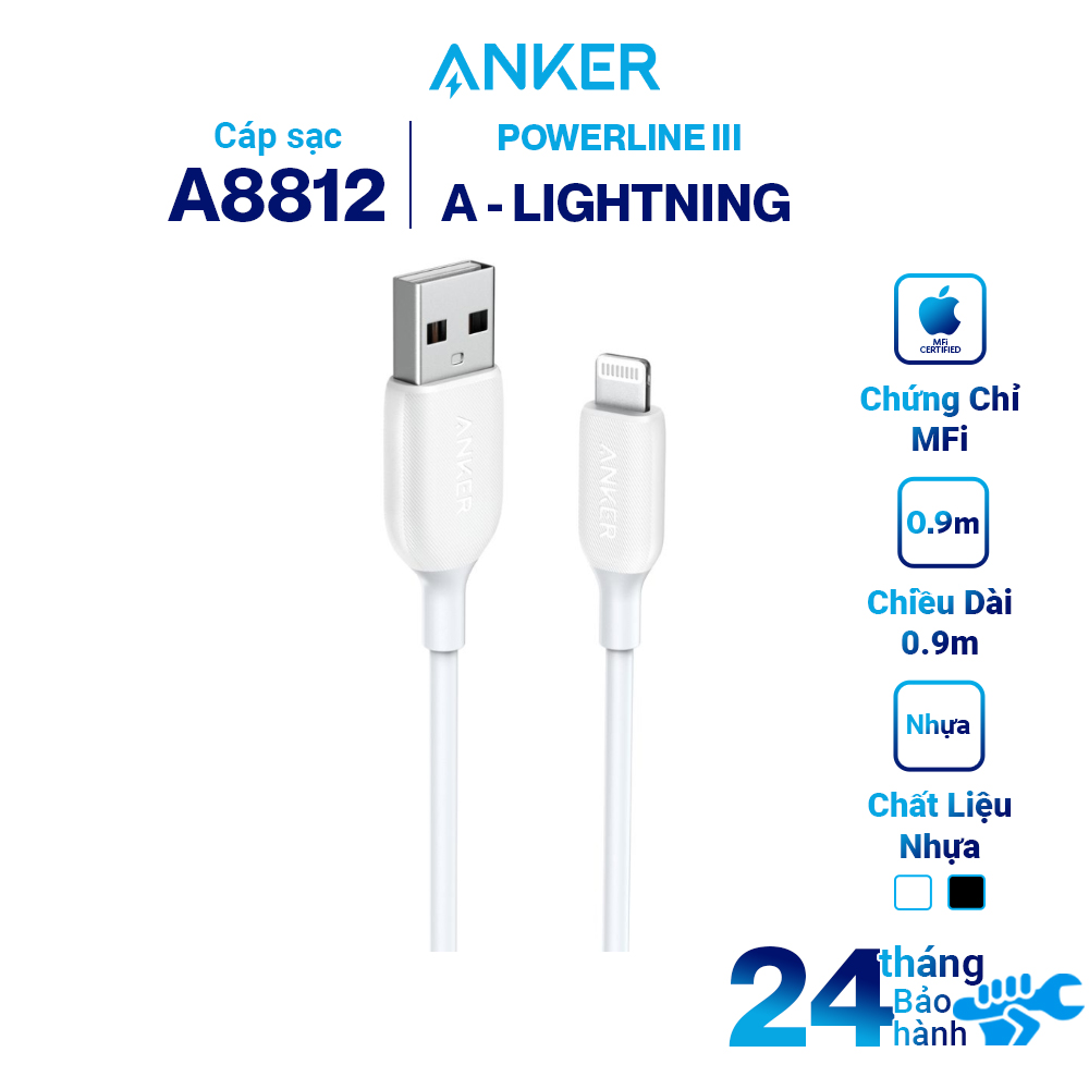 Dây Cáp Sạc Li.ght.ning Cho i.Phone Anker PowerLine III - A8812 - Hàng Chính Hãng