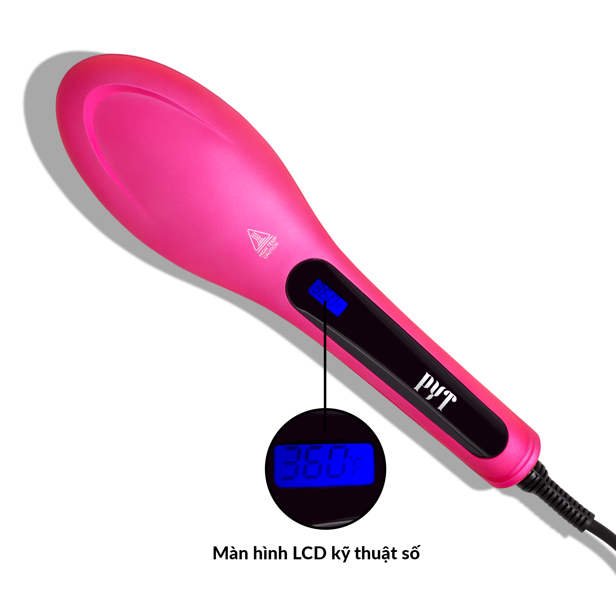 Lược Điện Tạo Kiểu Tóc PYT Thermal Styling Brush - Màu Hồng - Có Thể Duỗi Và Làm Phồng Chân Tóc - Công Nghệ Ion Âm Và Nhiệt Hồng Ngoại Xa