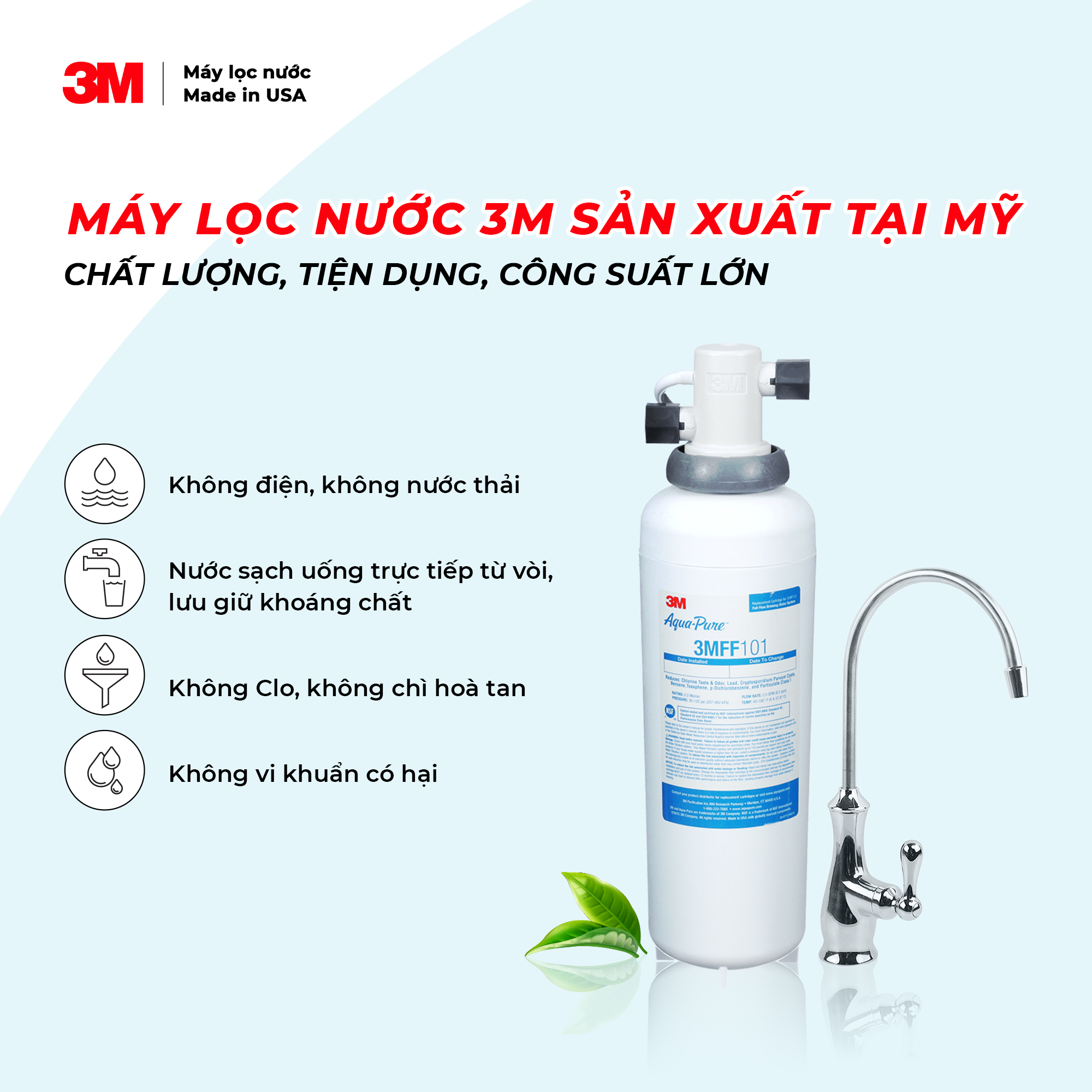 Combo Máy Lọc Nước 3M FF100 + Vòi 3M - Công Nghệ Lọc IMPACT - Lưu Lượng Nước 9,5 Lít/phút - Công Suất Lọc 22.712 Lít - 3M Product Number 5616318 - Hàng Chính Hãng 3M