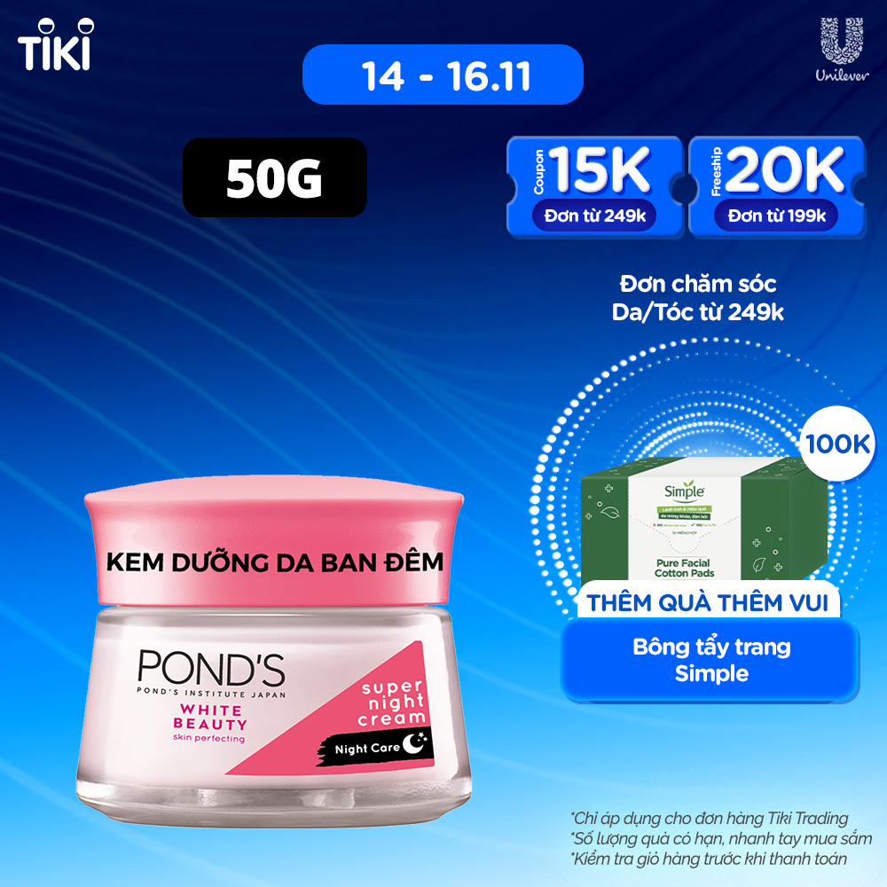 Kem dưỡng da ban đêm POND'S dưỡng ẩm da cho da sáng mịn căng mướt 50g