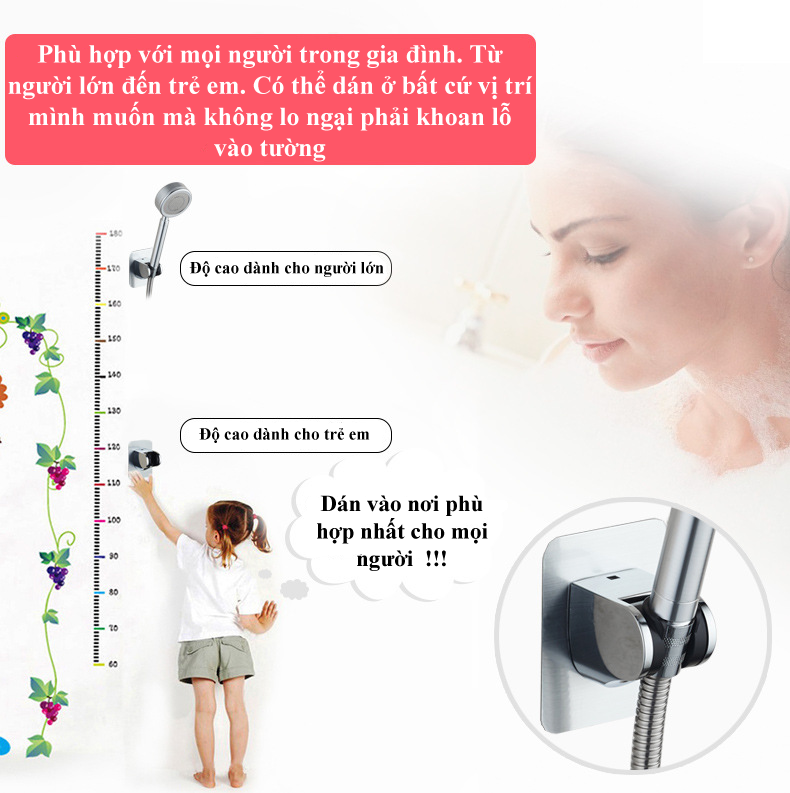 Giá Đỡ Treo Vòi Hoa Sen Dán Tường Không Khoan Đục Điều Chỉnh Được Độ Xoay