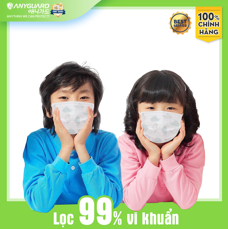 Khẩu Trang Trẻ Em Anyguard Hàn Quốc 3 Lớp Chính Hãng (Cỡ Lớn Cho Bé Dưới 13Tuổi - Hộp 50 Chiếc)-베이비 마스크 - Face Mask For Kids Under 13 yearsold-ISO 9001:2015, ISO 13485:2016, QCVN 01:2017/BTC
