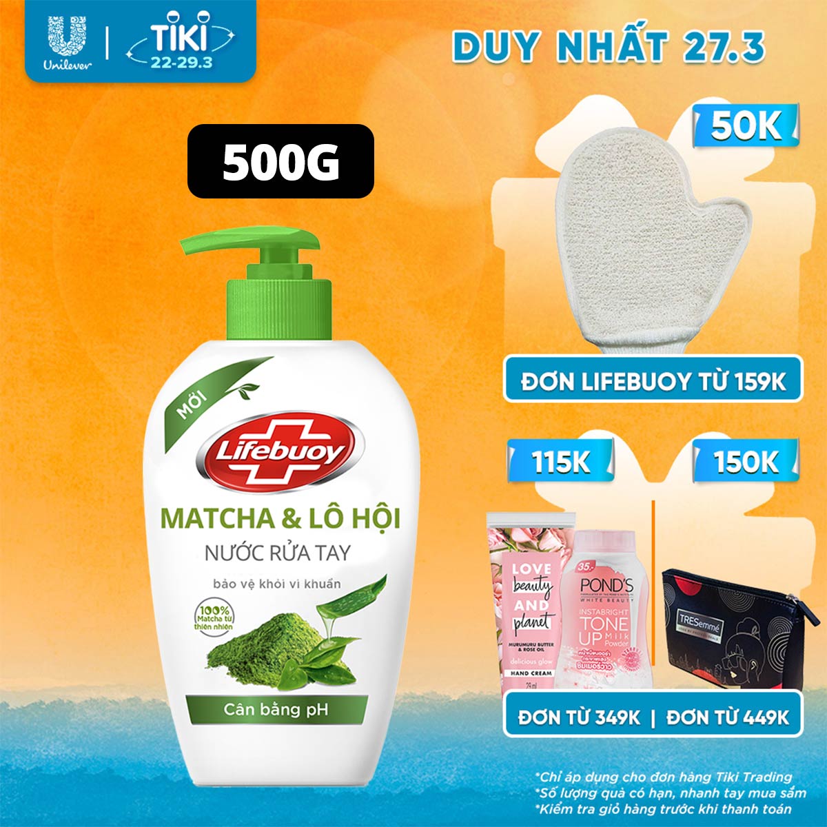 Nước rửa tay cân bằng pH Lifebuoy Matcha và Nha đam 450G