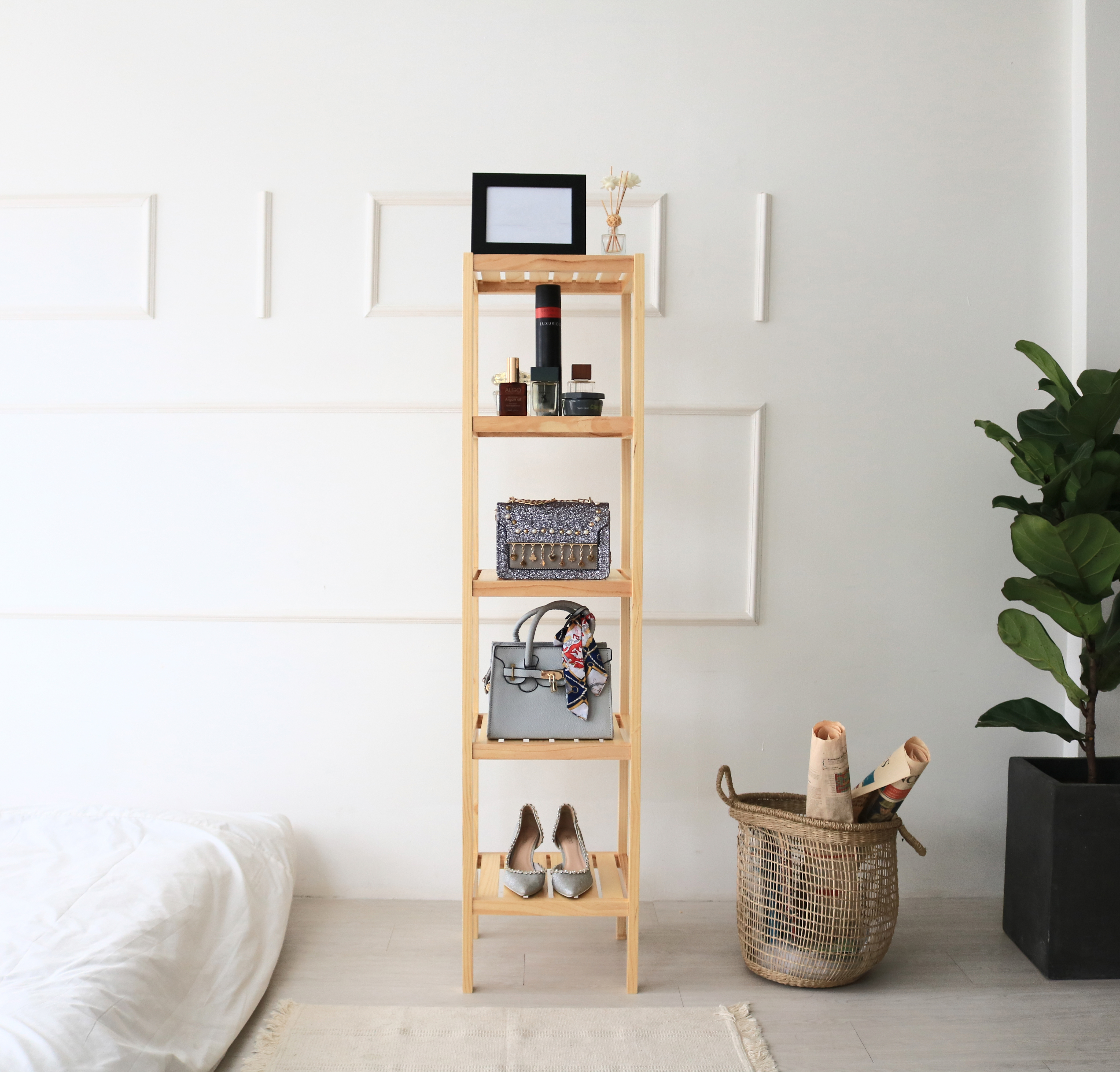 KỆ TRANG TRÍ NHÀ CỬA BẰNG GỖ (5 TẦNG) MÀU GỖ TỰ NHIÊN - SHELF 5F NATURAL