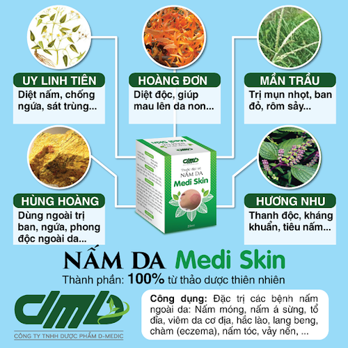 Hỗ trợ trị nấm da Medi Skin Tinh Chất Phục Hồi Giảm Ngứa Rát Vùng Da Do Nấm Từ Thảo Dược 20ml
