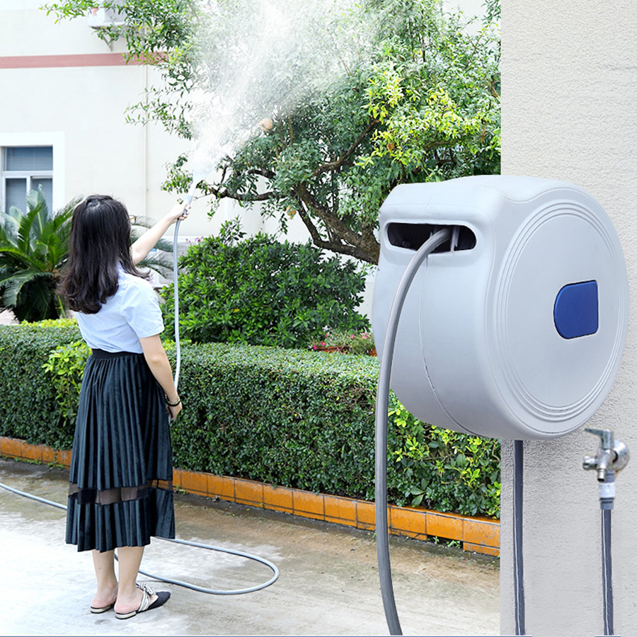 Bộ vòi tưới cây, vòi rửa xe thu cuốn ống tự động 15 mét ống trong lô cuốn và 2 mét cấp nước ngoài NW-B15