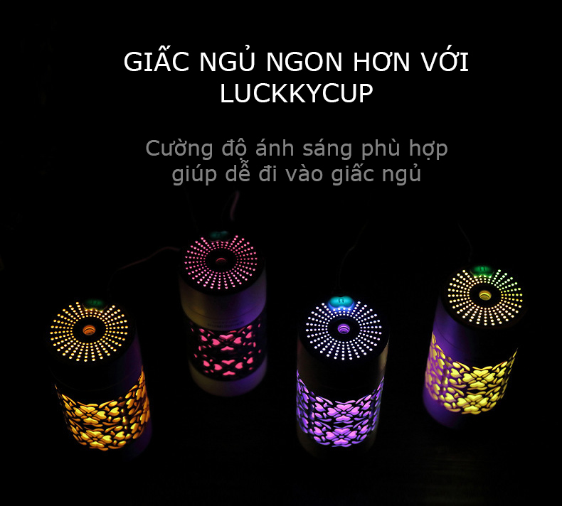 Máy Phun Sương Tạo Ẩm Để Bàn 250ml LuckyCup Kiêm Đèn Trang Trí Phong Thủy Phù - Hợp Nhiều Không Gian Trong Gia Đình