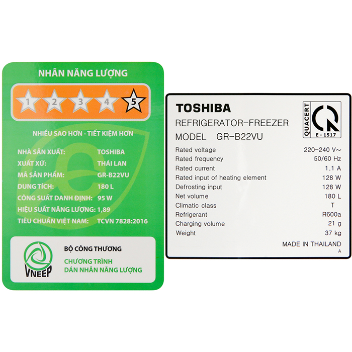 Tủ lạnh Toshiba Inverter 180 lít GR-B22VU UKG