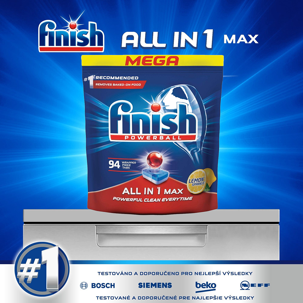 Túi 94 viên rửa chén Finish All In 1 Max Dishwasher Tablets Lemon QT09441 - hương chanh