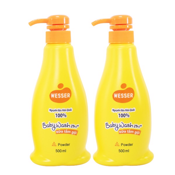 Bộ 2 Chai Sữa Tắm Gội Wesser 2in1 Hương Phấn - Cam