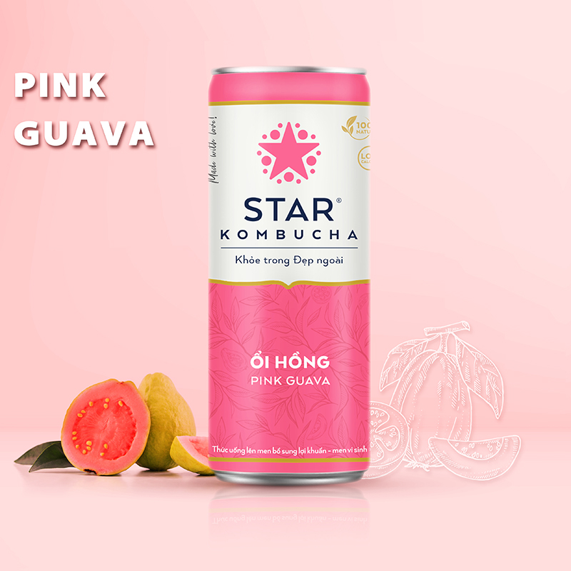 Lốc 6 lon thức uống lên men STAR KOMBUCHA Ổi hồng / Pink Guava