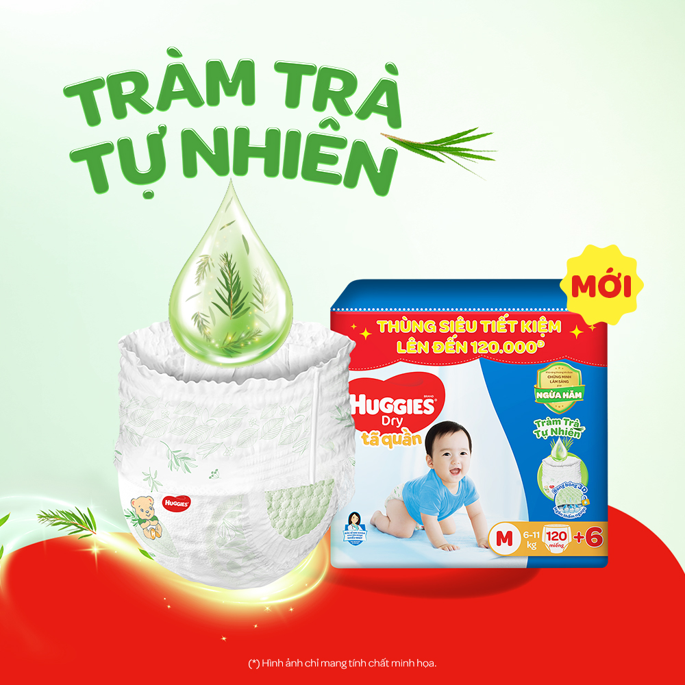 Tã quần Huggies Dry Tràm Trà Tự Nhiên MEGA JUMBO