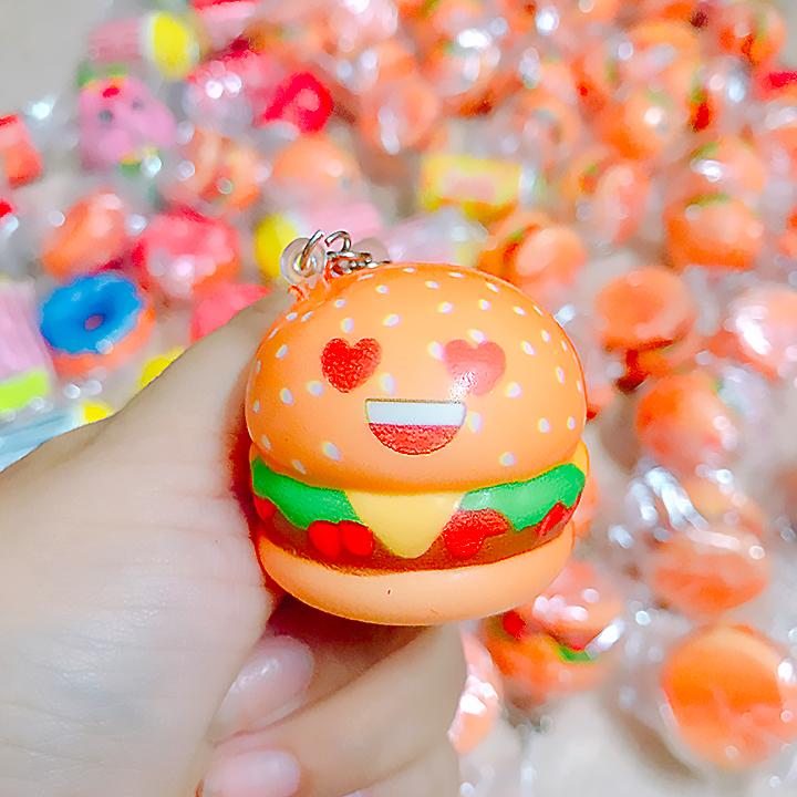 Squishy hambuger mini dạng móc khóa - Giao mặt burger ngẫu nhiên