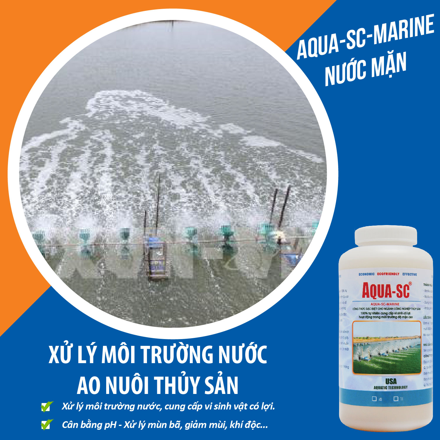 Men vi sinh xử lý nước ao nuôi nước mặn AQUA SC MARINE - Chai 1 lít - SCMARINE