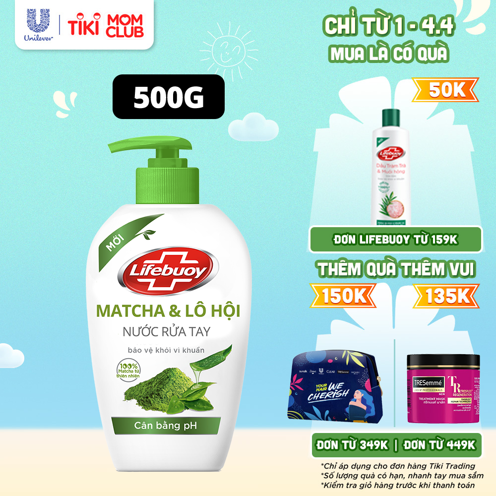 Nước rửa tay cân bằng pH Lifebuoy Matcha và Nha đam 450G