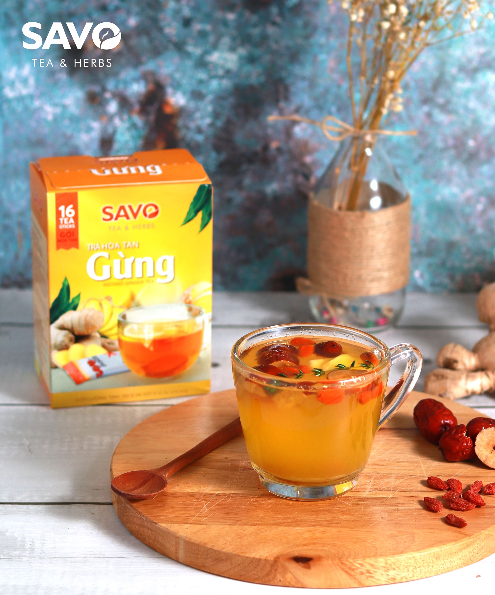 Trà Gừng Hòa Tan SAVO Tea (Ginger Tea) - 16 gói x 15g