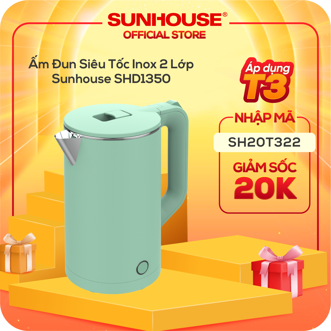 Ấm Đun Siêu Tốc Inox 2 Lớp Sunhouse SHD1350 (1.7 Lít) - Hàng Chính Hãng