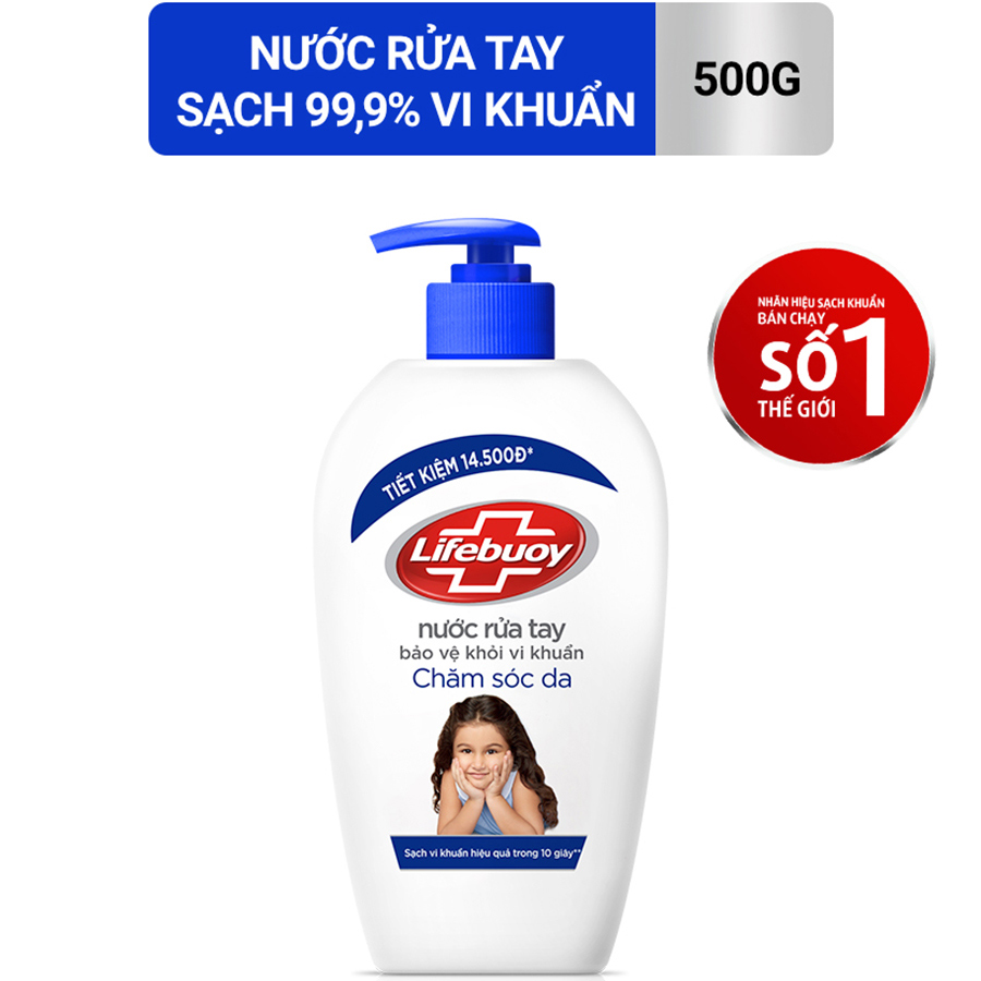 Nước Rửa Tay Lifebuoy Dưỡng Ẩm Bảo Vệ Khỏi 99.9% Vi Khuẩn Gây Bệnh Với Ion Bạc+ Hỗ Trợ Cùng Đề Kháng Da Tự Nhiên Chai 450g