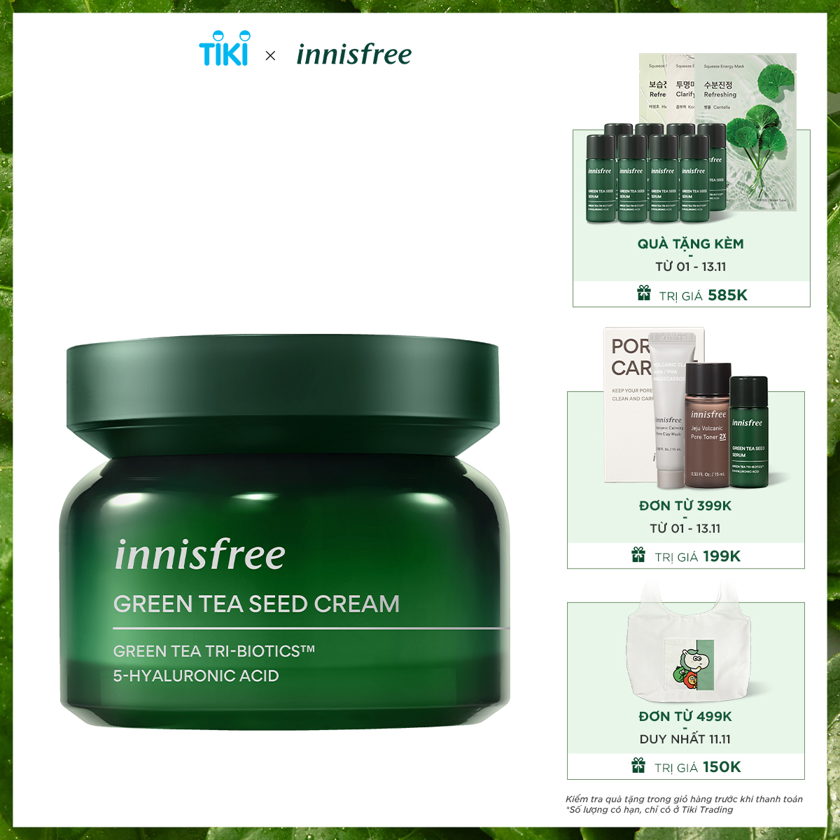 [Made in Korea] Kem dưỡng ẩm trà xanh innisfree Green Tea Seed Hyaluronic Cream 50ml