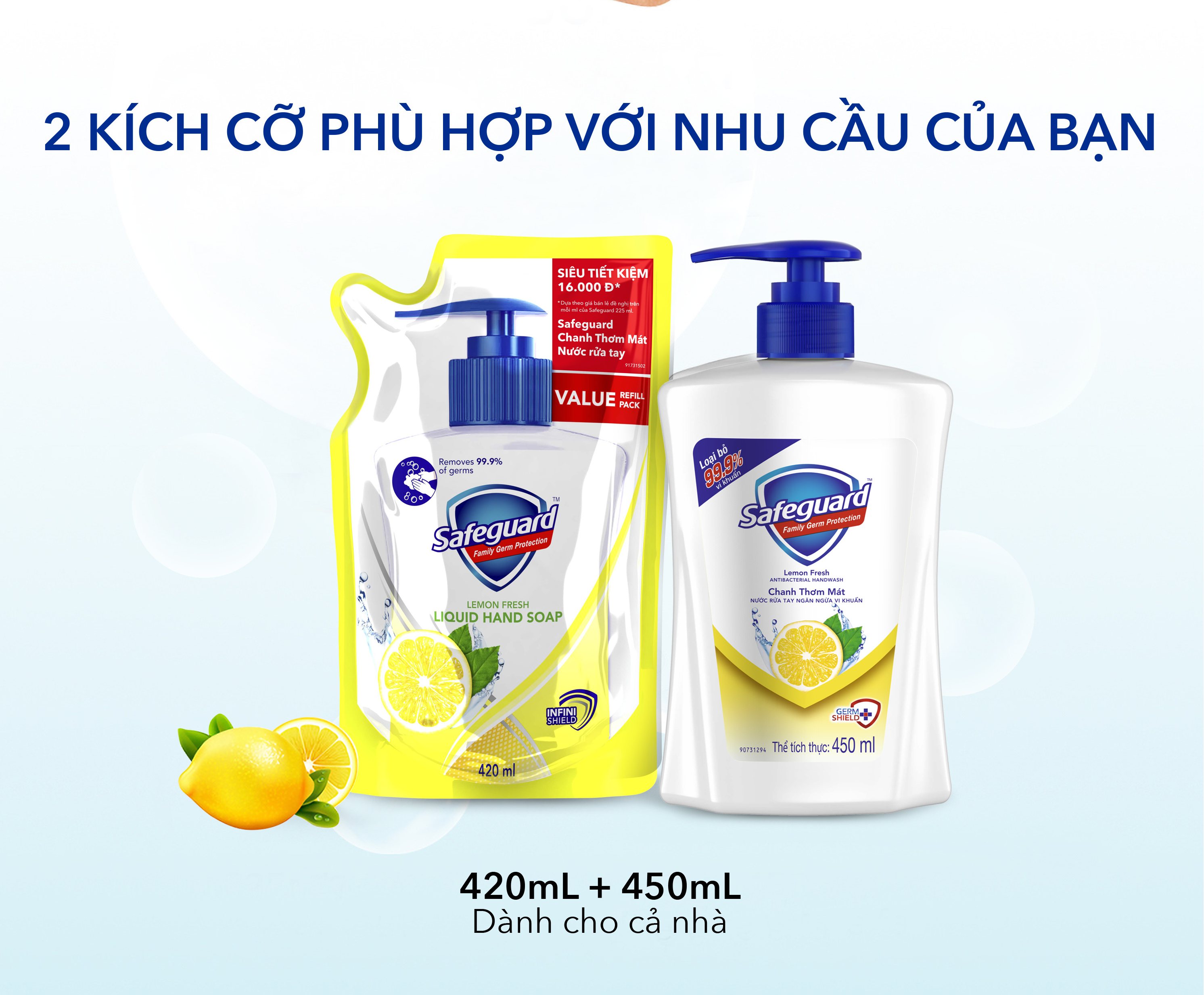 Nước Rửa Tay Safeguard Hương Chanh (450ml)