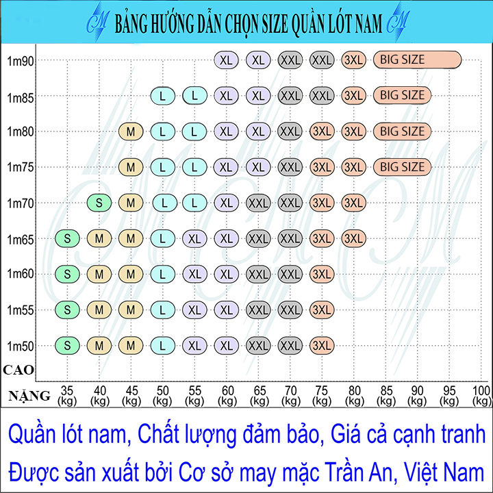 Combo 5 Quần Lót Nam cao cấp | quần xì nam | quần sịp nam | nhiều lưng | vải cotton 2 chiều | hiệu CM | lưng lớn | cạp to | kiểu brief | tam giác truyền thống | đồ lót nam