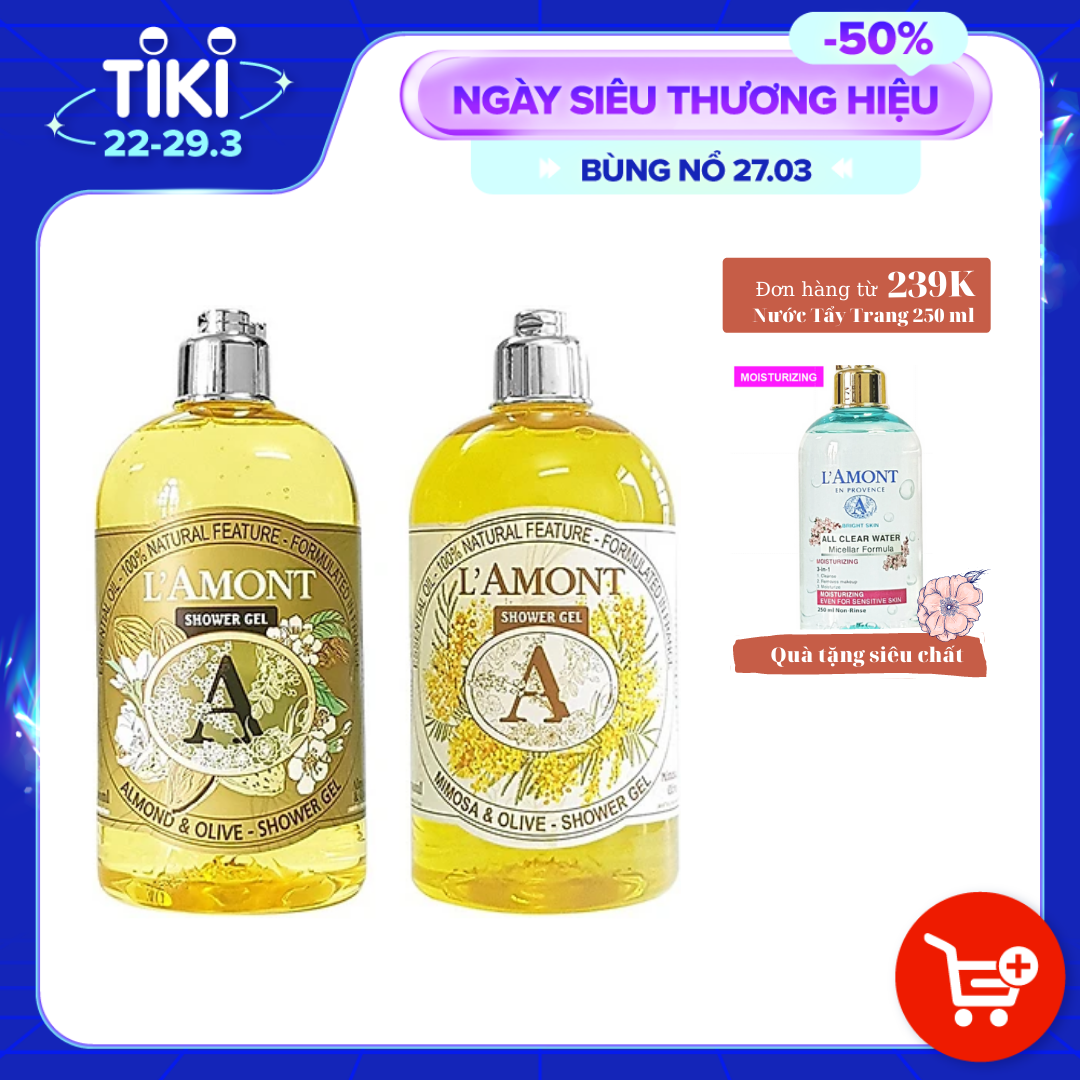 Combo Sữa Tắm L'amont En Provence Almond Shower Gel + Mimosa Shower Gel (Hương hoa Mimosa) 500ml/chai