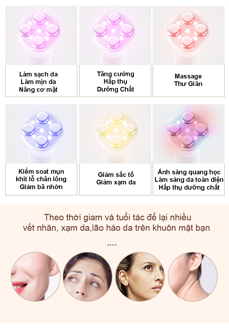 Máy Massge Mặt Di Điện RF Nâng Cơ, Thúc Đẩy  Collagen, Tăng Cường Hấp Thụ Dưỡng Chất, Kết Hợp 6 Loại Ánh Sáng Sinh Học Giúp Trẻ Hóa Da K-SKIN - Cao Cấp Chính Hãng