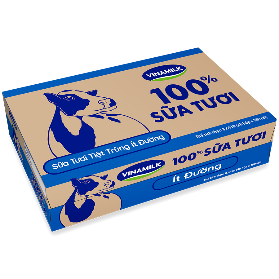 Thùng 48 Hộp Sữa Tươi Tiệt Trùng Vinamilk 100% Ít Đường (180ml)