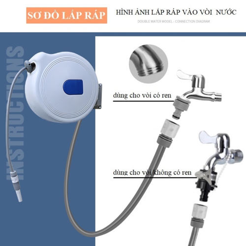 Bộ vòi tưới cây, vòi rửa xe thu cuốn ống tự động 20 mét ống trong lô cuốn và 2 mét cấp nước ngoài NW-B20