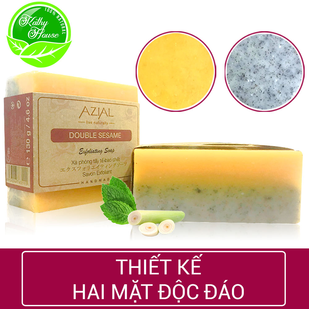 Xà phòng tắm thiên nhiên AZIAL Double Sesame Exfoliating Soap, xà bông cục handmade tẩy tế bào chết, dưỡng ẩm, giúp da sáng mịn, hương thơm Bạc Hà sảng khoái