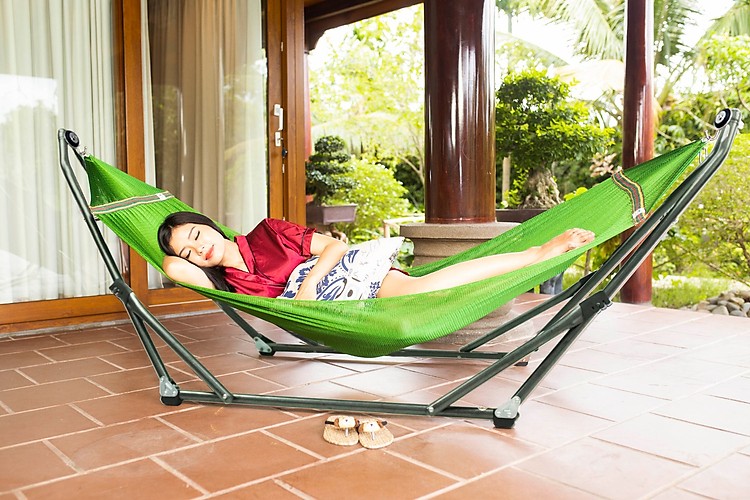 Bộ Khung Võng Xếp Thái Sơn - Relax (Sắt, sơn tĩnh điện) + Võng lưới 2 lớp loại A, cán thép dài 50 cm