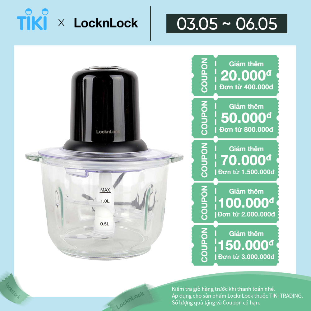 Máy xay thịt LocknLock - One Touch Meat Chopper - EJM116BLK (350W- 2L) - Màu đen - Hàng chính hãng