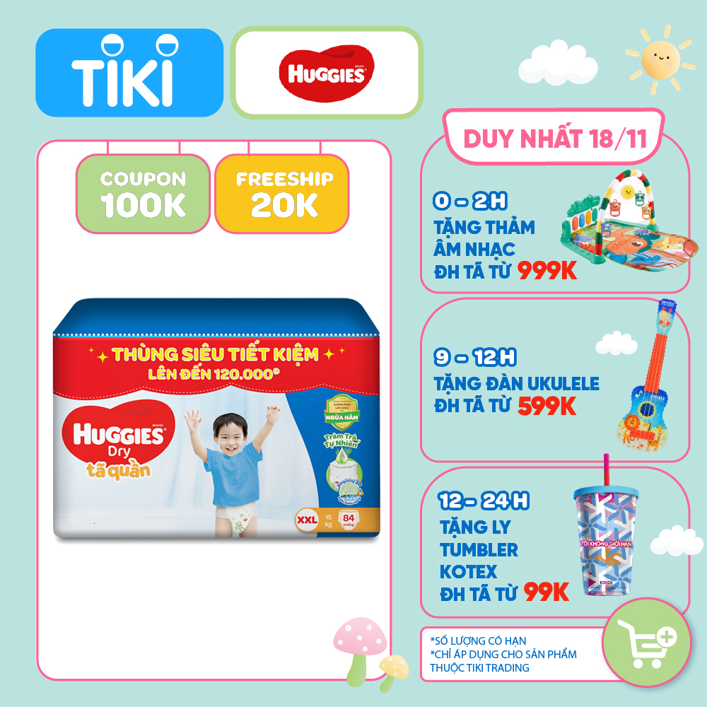 Tã quần Huggies Dry Tràm Trà Tự Nhiên MEGA JUMBO