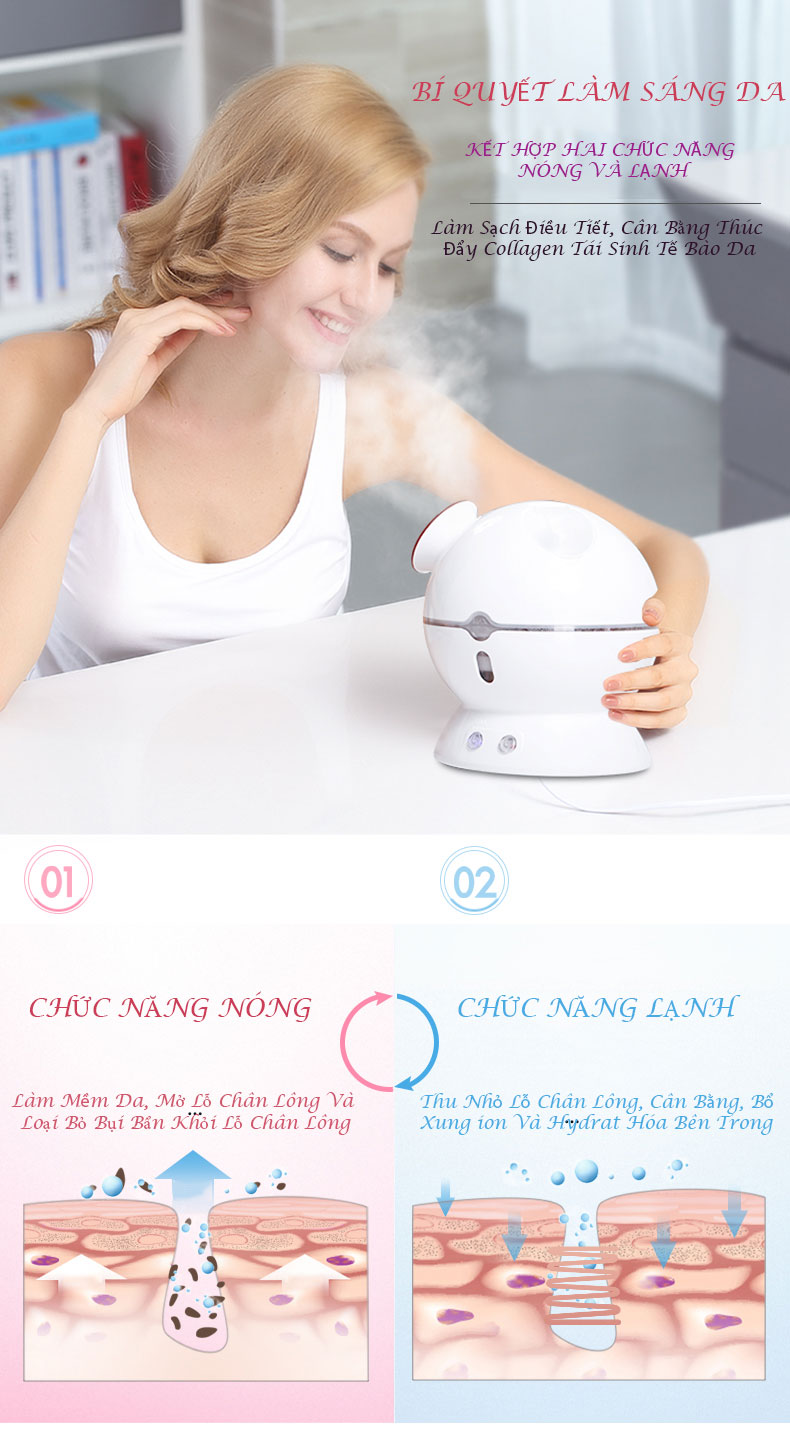 Máy Xông Hơi Mặt ion Nóng Lạnh Giúp Trẻ Hóa Da Cao Cấp - Hàng Chính Hãng